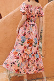 Fashion Street Print Patchwork Off the Shoulder A Line Dresses