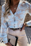 Elegant Print Patchwork Buckle V Neck Blouses (3 Colors)