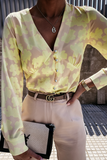 Elegant Print Patchwork Buckle V Neck Blouses (3 Colors)