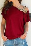 Casual Solid Patchwork Oblique Collar T-Shirts(7 Colors)