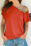 Casual Solid Patchwork Oblique Collar T-Shirts(7 Colors)