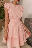 Fashion Elegant Solid Flounce Without Belt O Neck A Line Dresses