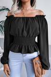 Fashion Elegant Solid Patchwork Flounce Off the Shoulder Tops