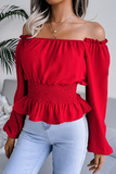 Fashion Elegant Solid Patchwork Flounce Off the Shoulder Tops