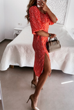 Elegant Polka Dot Frenulum Slit Off the Shoulder Dresses(3 Colors)