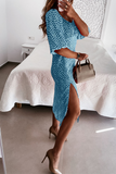 Elegant Polka Dot Frenulum Slit Off the Shoulder Dresses(3 Colors)