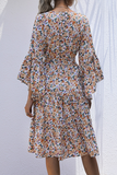 Elegant Floral Patchwork With Belt O Neck A Line Dresses