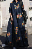 Fashion Vintage Print Patchwork Turndown Collar A Line Dresses