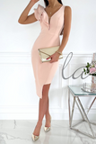 Elegant Solid Patchwork Flounce V Neck Pencil Skirt Dresses(3 Colors)