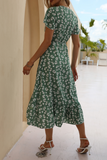 Sweet Elegant Floral Frenulum Flounce V Neck A Line Dresses(4 Colors)