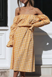 Fashion Street Plaid Patchwork Off the Shoulder Waist Skirt Dresses