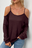 Casual Solid Hollowed Out Draw String O Neck Tops