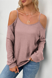 Casual Solid Hollowed Out Draw String O Neck Tops