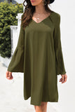 Casual Solid Patchwork V Neck A Line Dresses(3 Colors)