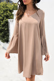 Casual Solid Patchwork V Neck A Line Dresses(3 Colors)