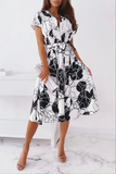 Elegant Print Buckle With Belt V Neck A Line Dresses(5 Colors)