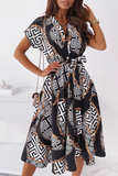 Elegant Print Buckle With Belt V Neck A Line Dresses(5 Colors)