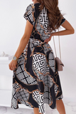 Elegant Print Buckle With Belt V Neck A Line Dresses(5 Colors)