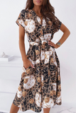 Elegant Print Buckle With Belt V Neck A Line Dresses(5 Colors)