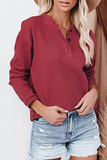 Casual Solid Buckle O Neck Tops