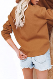 Casual Solid Buckle O Neck Tops