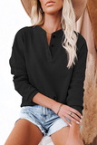 Casual Solid Buckle O Neck Tops