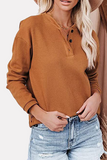 Casual Solid Buckle O Neck Tops