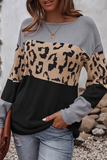 Casual Leopard Patchwork Contrast O Neck Sweaters(4 Colors)