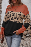 Casual Leopard Patchwork Contrast O Neck Sweaters(4 Colors)