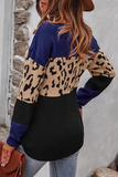 Casual Leopard Patchwork Contrast O Neck Sweaters(4 Colors)