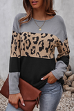 Casual Leopard Patchwork Contrast O Neck Sweaters(4 Colors)