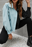 Casual Patchwork Pocket Contrast Zipper Turndown Collar Outerwear