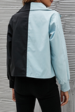 Casual Patchwork Pocket Contrast Zipper Turndown Collar Outerwear