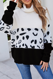 Casual Leopard Patchwork Contrast Turtleneck Sweaters(3 Colors)