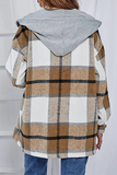 Casual Plaid Draw String Buckle Hooded Collar Outerwear