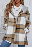 Casual Plaid Draw String Buckle Hooded Collar Outerwear