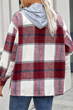 Casual Plaid Draw String Buckle Hooded Collar Outerwear