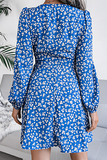 Casual Floral Patchwork Frenulum V Neck A Line Dresses(3 Colors)）