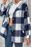 Casual Plaid Draw String Buckle Hooded Collar Outerwear