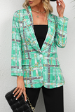 Elegant Print Patchwork Buttons Turndown Collar Outerwear(6 Colors)