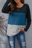 Casual Patchwork Basic Contrast O Neck Tops