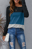 Casual Patchwork Basic Contrast O Neck Tops