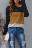 Casual Patchwork Basic Contrast O Neck Tops