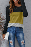 Casual Patchwork Basic Contrast O Neck Tops