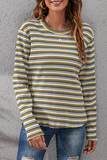 Casual Striped Patchwork Basic O Neck Tops(4 Colors)