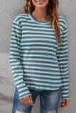 Casual Striped Patchwork Basic O Neck Tops(4 Colors)