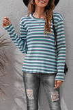 Casual Striped Patchwork Basic O Neck Tops(4 Colors)