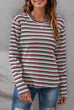 Casual Striped Patchwork Basic O Neck Tops(4 Colors)