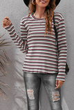 Casual Striped Patchwork Basic O Neck Tops(4 Colors)