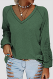 Casual Solid Lace Patchwork V Neck T-Shirts(6 Colors)